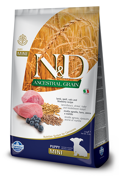 Farmina N&D Ancestral Grain Canine Lamb, Spelt, Oats & Blueberry Puppy Mini Dry Food