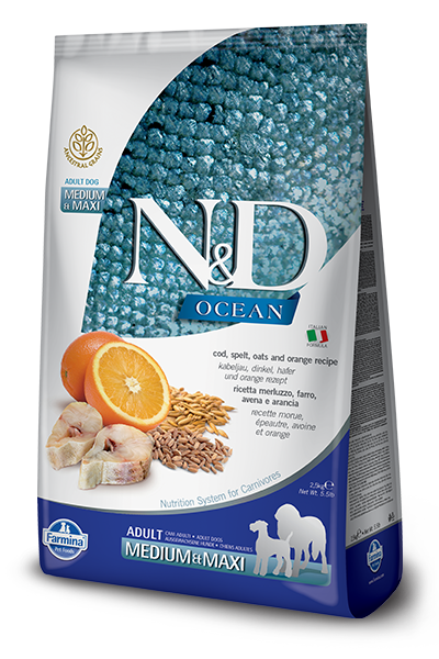 Farmina N&D Ocean Canine Cod, Spelt, Oats & Orange Adult Medium/Maxi Dry Food