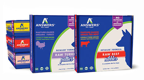 Answers Detailed Formulas available at Jake's Pet Supply in Nibbles or Patties, Beef, Turkey, Pork, Duck