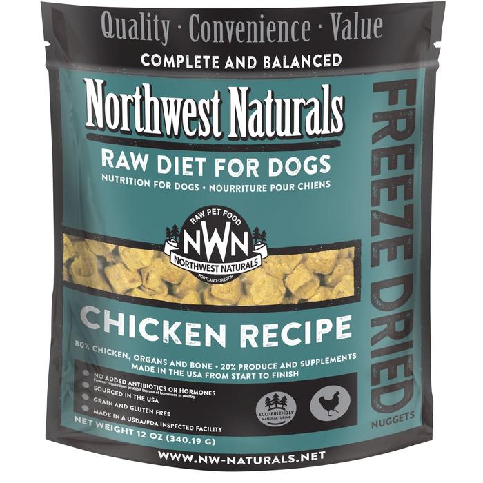 Blue bag of Northwest Natural chicken freeze dried nuggets.