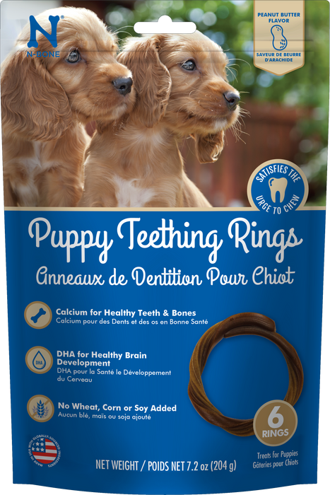 N-Bone Puppy Teething Rings, Peanut Butter, 6 count