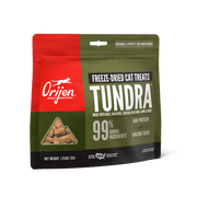 Green resealable small bag of Orijen Tundra cat treats.