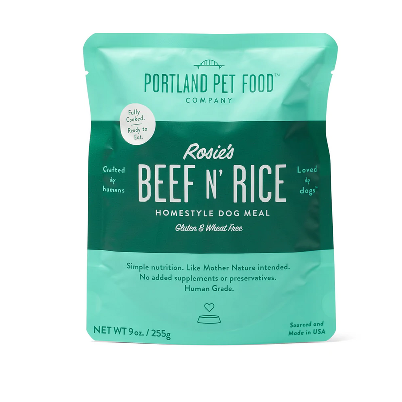 Portland Pet Food - Rosie's Beef N' Rice Homestyle Dog Meal - SINGLE Dog Meal Pouch, 9oz