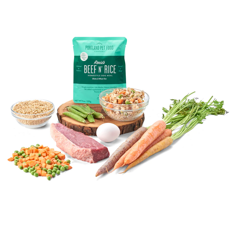 Portland Pet Food - Rosie's Beef N' Rice Homestyle Dog Meal - SINGLE Dog Meal Pouch, 9oz