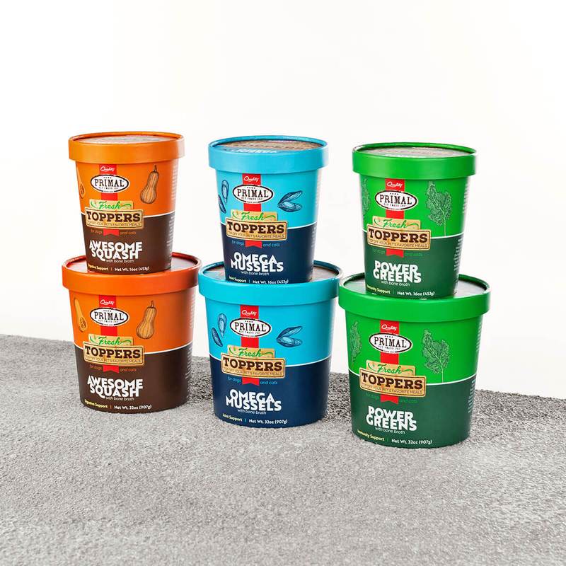 three varieties of primal food toppers