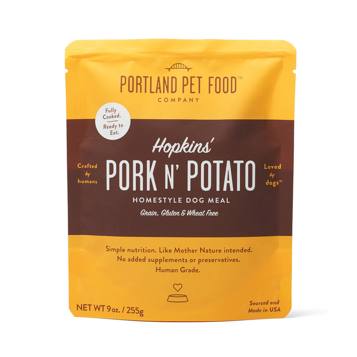 Portland Pet Food - Hopkins' Pork N' Potato Homestyle Dog Meal - SINGLE Dog Meal Pouch, 9oz