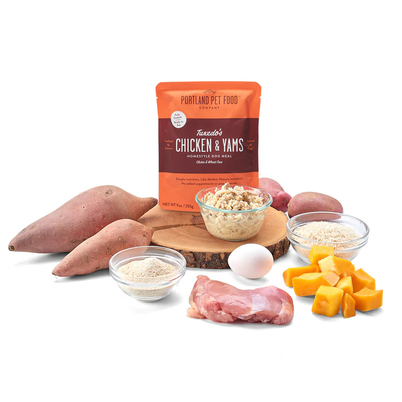 Portland Pet Food - Tuxedo's Chicken & Yams Homestyle Dog Meal - SINGLE Dog Meal Pouch, 9oz