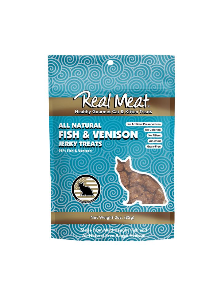 Real Meat Fish and Venison Jerky Cat Treats, 3 oz
