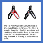 TrePonti Adjustable Belly Harness with Italian Leather and reflective trim