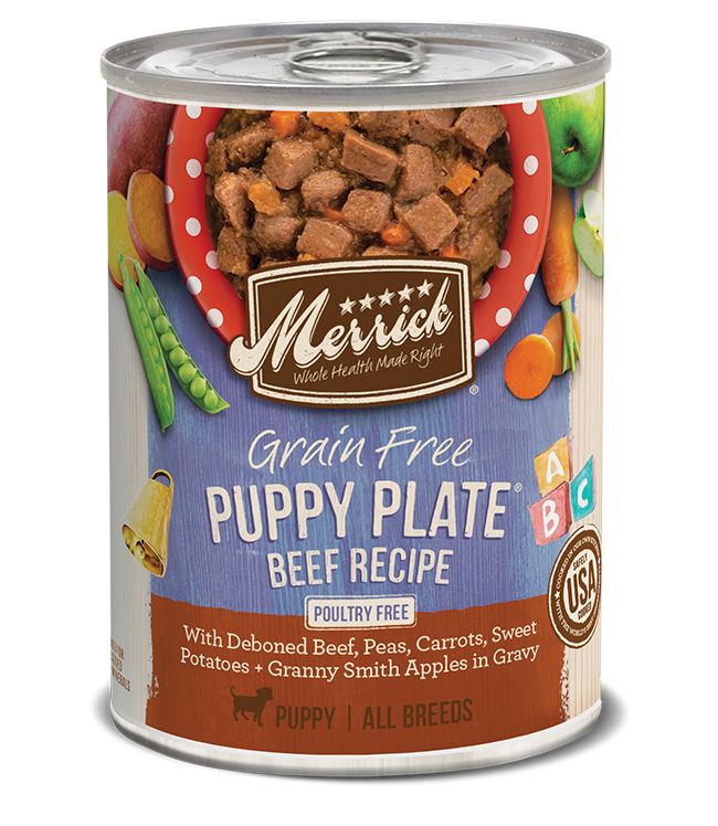 Merrick Grain Free Puppy Plate Beef Recipe Canned Dog Food 12.7 oz