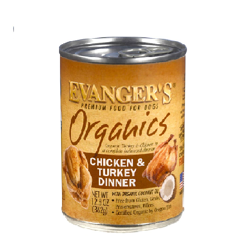 Evanger's Organics Chicken & Turkey Dinner Wet Dog Food, 12.8 oz