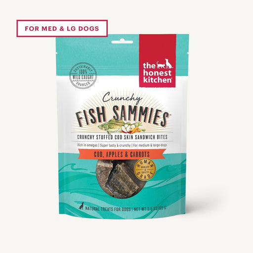 The Honest Kitchen Crunchy Fish Sammies Dog Treat, Cod Stuffed with Carrots and Apples 3.5 oz