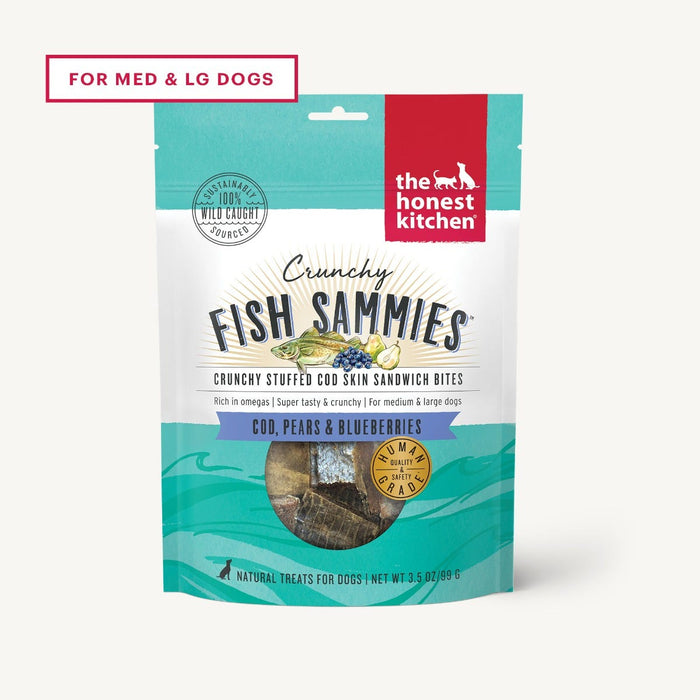 The Honest Kitchen Crunchy Fish Sammies Dog Treat, Cod Stuffed with Pears and Blueberries 3.5 oz