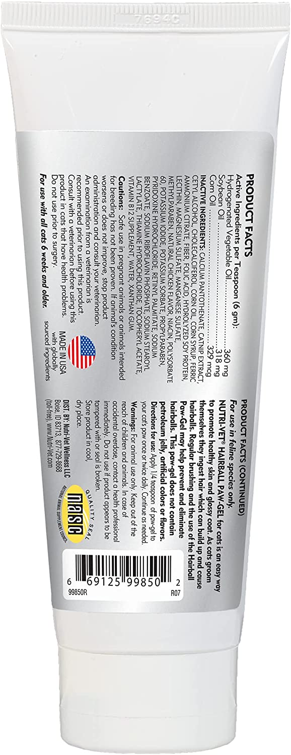 NutriVet Hairball Chicken Flavor Paw Gel for Cats 3 oz