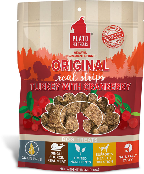 Plato Original Real Strips Turkey with Cranberry Dog Treats