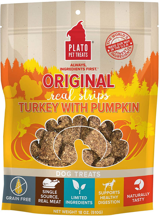 Plato Original Real Strips Turkey with Pumpkin Dog Treats