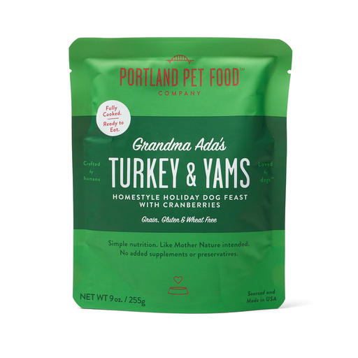 Portland Pet Food - Grandma Ada's Turkey & Yams Homestyle Dog Meal - SINGLE Dog Meal Pouch, 9oz