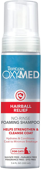 TropiClean OxyMed Hairball Relief No-Rinse Foaming Shampoo for Cats, 7.4 oz