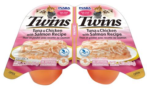 Inaba Twins Tuna, Chicken with Salmon Wet Cat Food 1.23 oz, 2 Pack